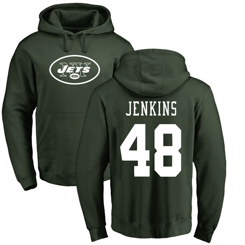 New York Jets Men Green Jordan Jenkins Name and Number Logo NFL Football #48 Pullover Hoodie Sweatshirts